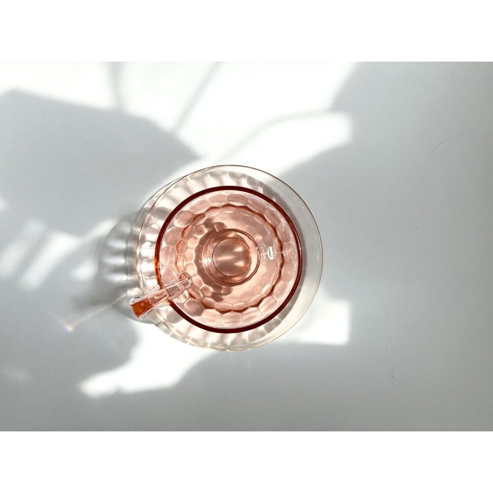 Pink Jeannette Depression Glass Vintage Teacup Saucer Glass Set Optic Thumbprint - Picture 2 of 10